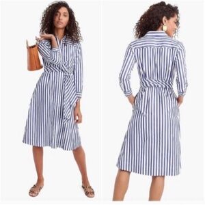 J. Crew Striped Blue and White Cotton Shirt Dress